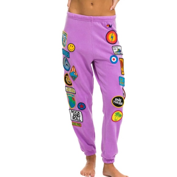 Aviator Nation Pants - Aviator Nation - VINTAGE PATCH SWEATPANTS - NEON PURPLE